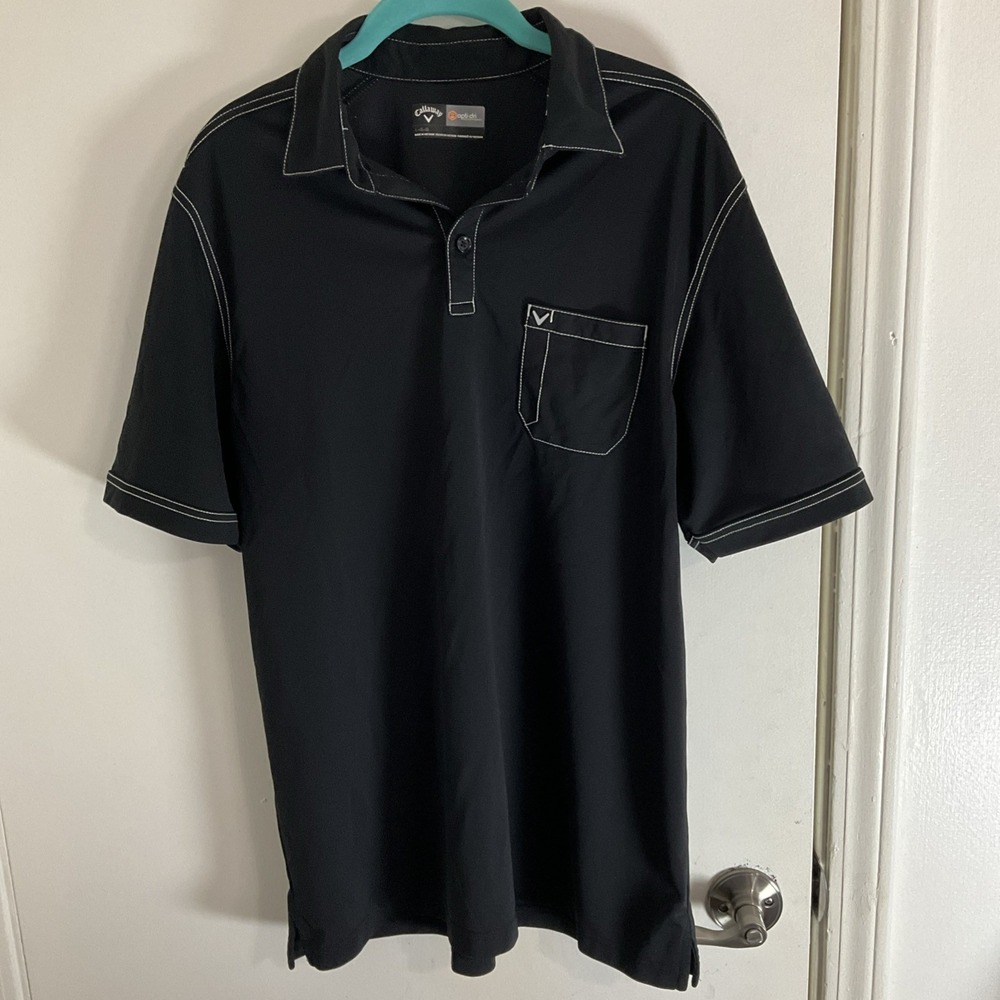 Callaway Opti Dri Men's Polo Black L Collared Golf Shirt Pocket Wicking Sport